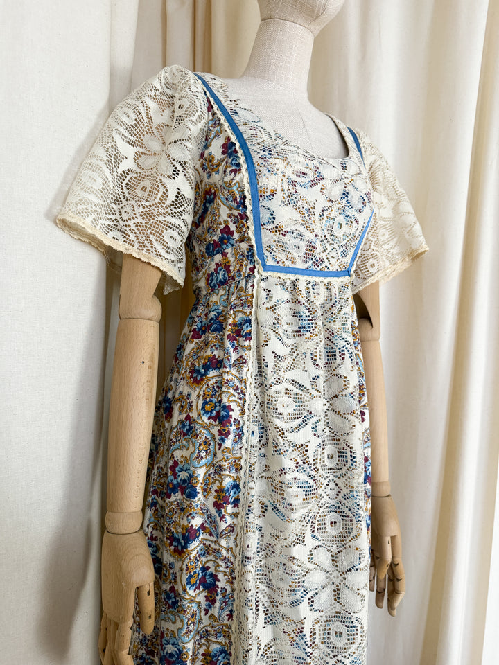 Precious Rare Lace Panelled 1970s Cotton Maxi Dress