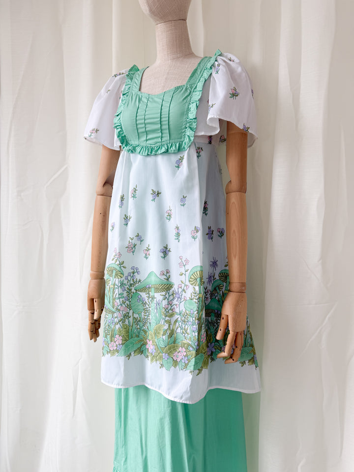 Stunning 70s Marion Donaldson Double Layered Skirt Cotton Maxi Dress