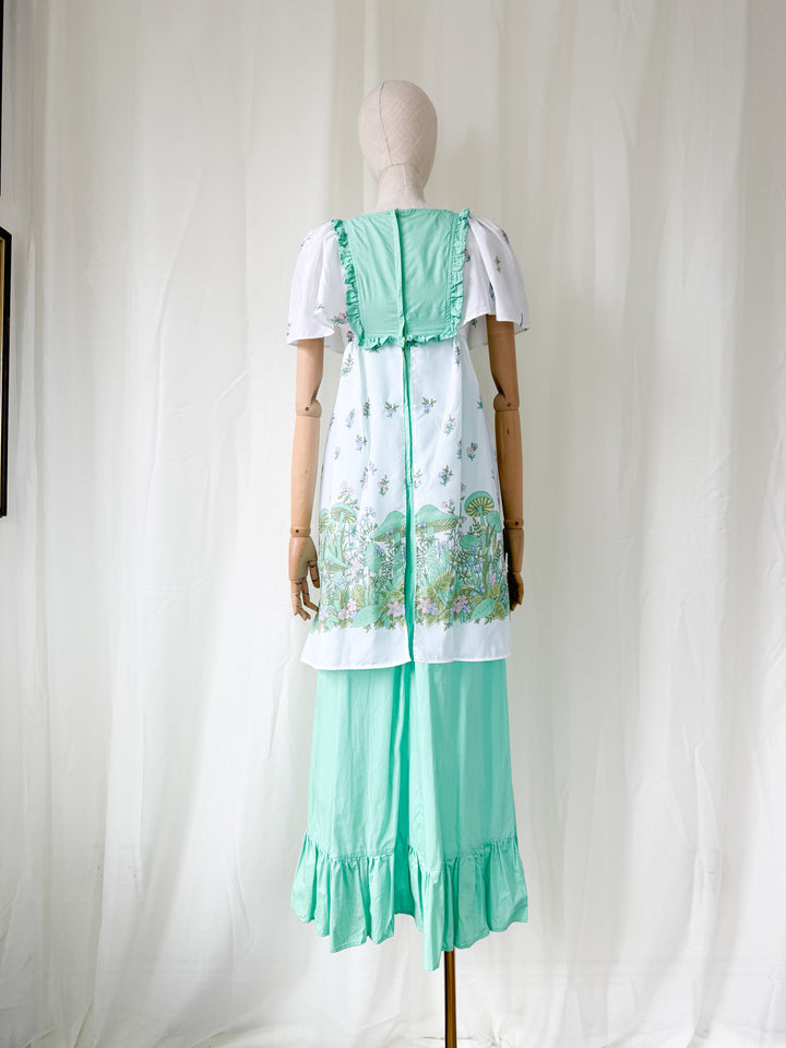 Stunning 70s Marion Donaldson Double Layered Skirt Cotton Maxi Dress