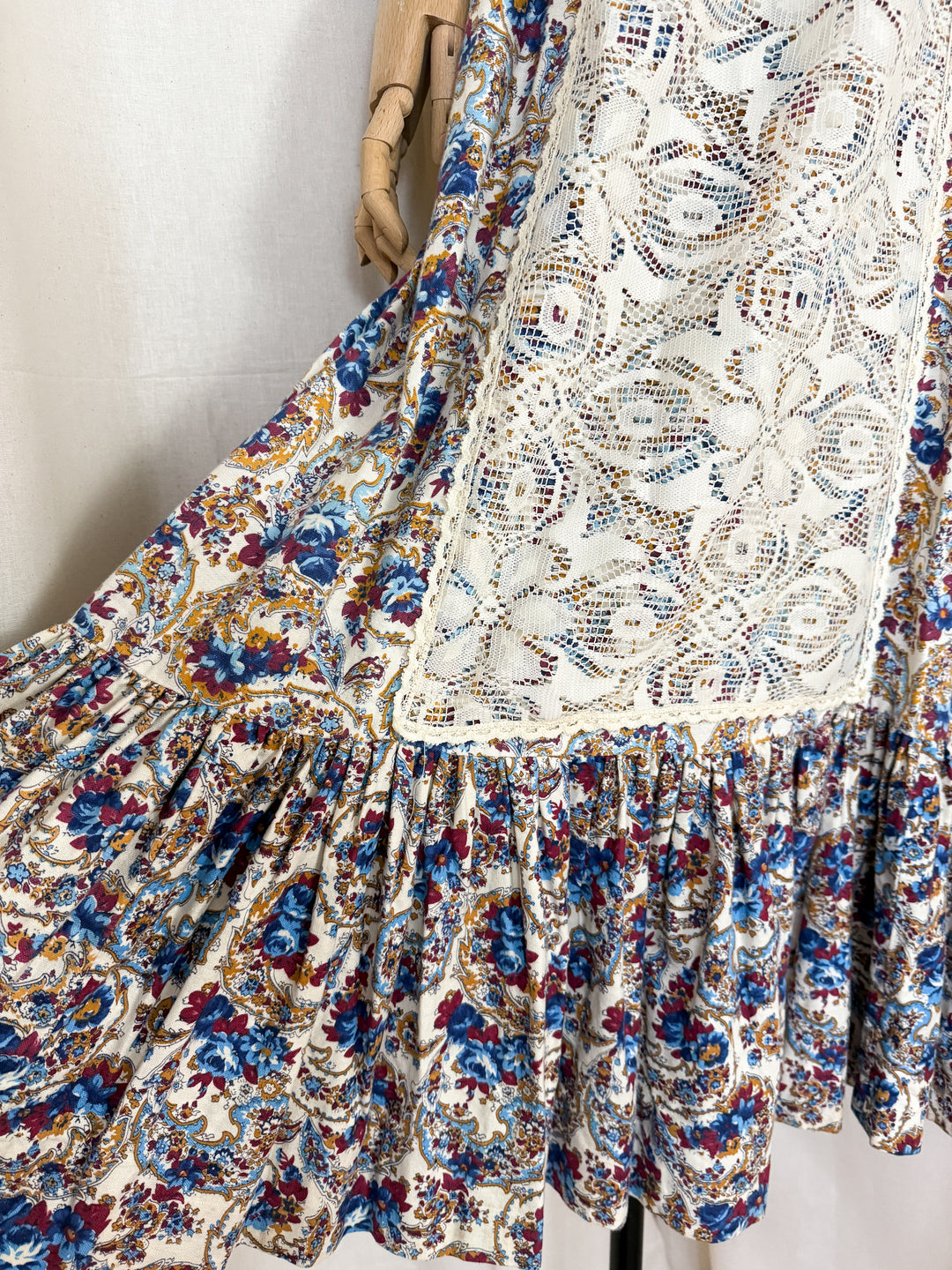 Precious Rare Lace Panelled 1970s Cotton Maxi Dress