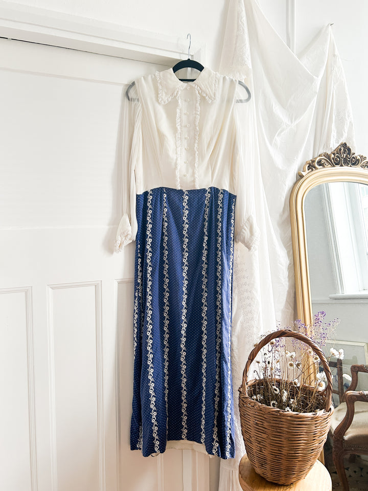 BEAUTIFUL HANDMADE LATE 60S SILK CHIFFON AND COTTON MAXI DRESS