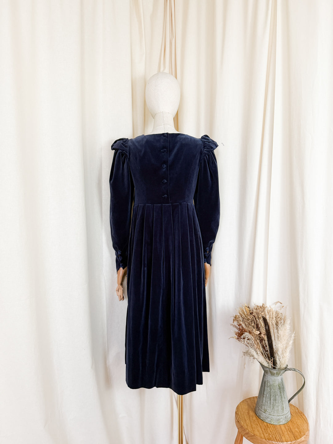 Breathtaking Rare Early 80s Cotton Velvet Laura Ashley Midi Dress