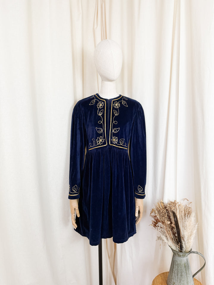 Gorgeous 1970s Embroidered Velvet Mini Dress
