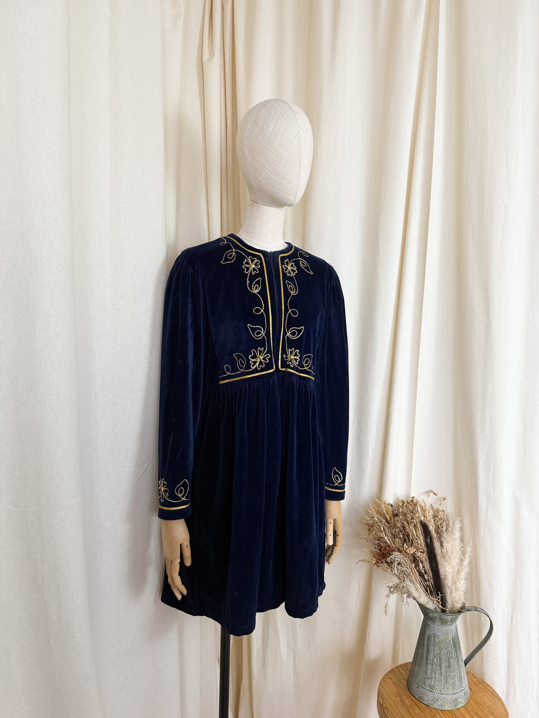 Gorgeous 1970s Embroidered Velvet Mini Dress