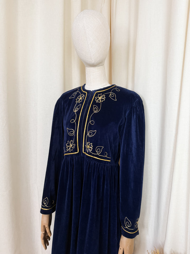 Gorgeous 1970s Embroidered Velvet Mini Dress