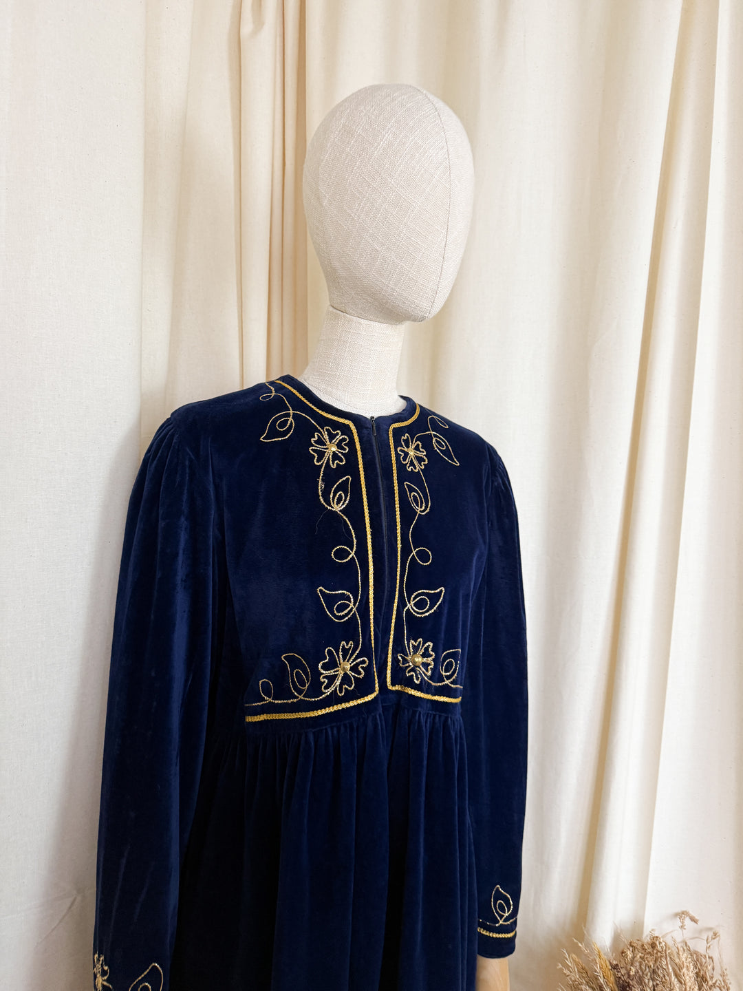 Gorgeous 1970s Embroidered Velvet Mini Dress