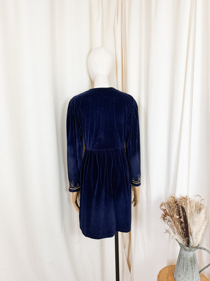 Gorgeous 1970s Embroidered Velvet Mini Dress