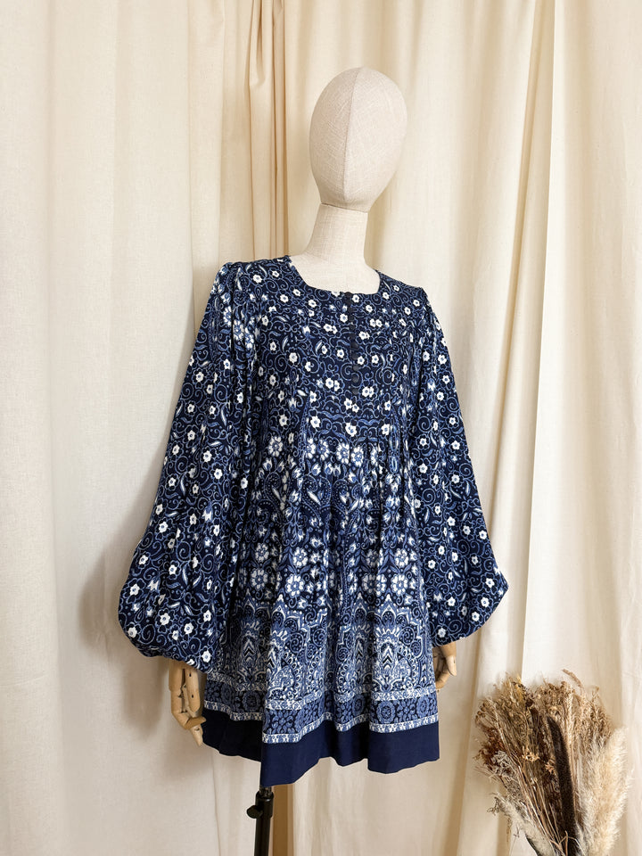 Insane Rare Early 1970s Cotton Smock Mini Dress