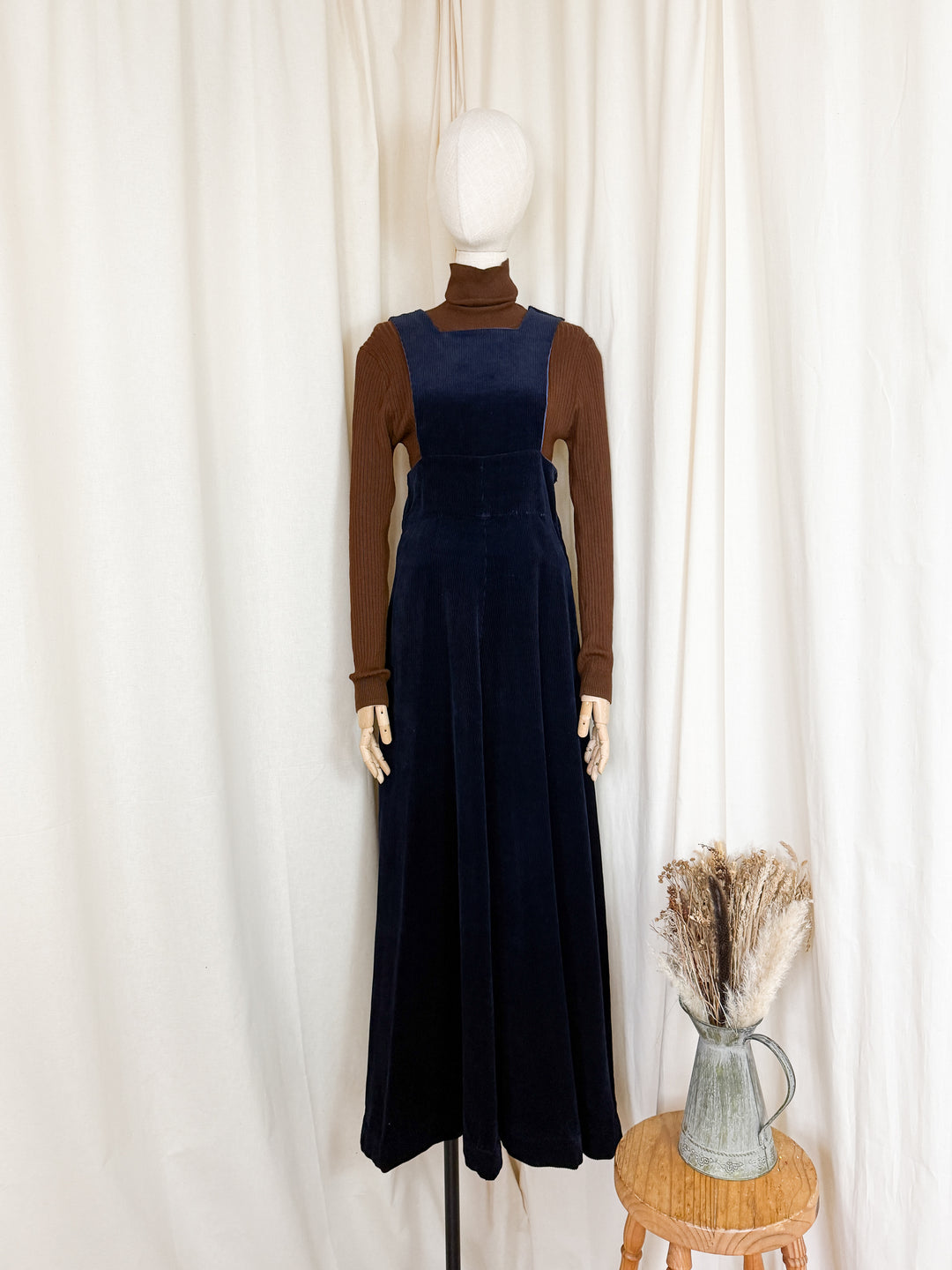 Precious 1970s Blue Cotton Corduroy Pinafore Dress The Pansy Garden Precious 1970s Blue Cotton Corduroy Pinafore Dress The Pansy Garden