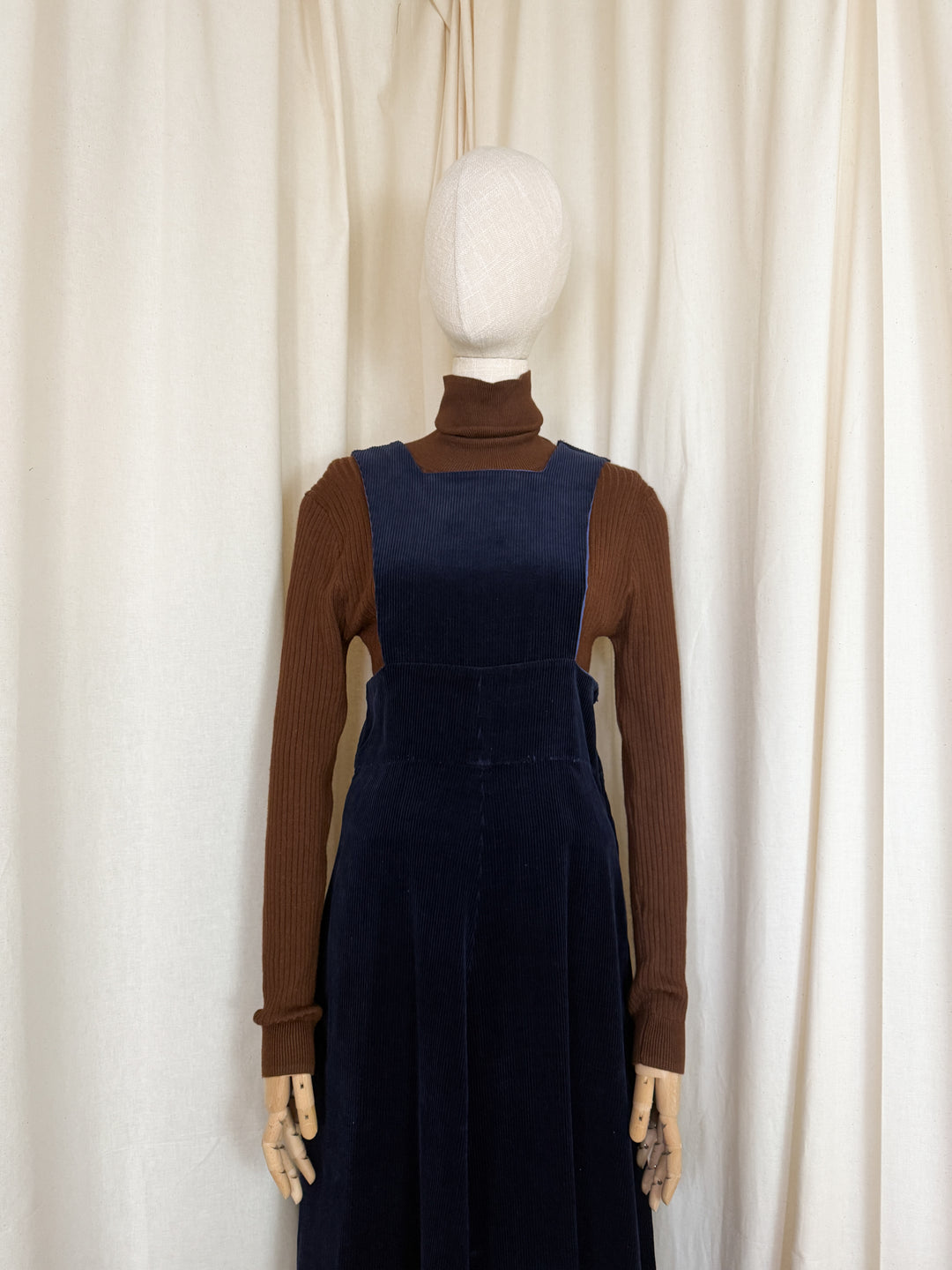 Precious 1970s Blue Cotton Corduroy Pinafore Dress