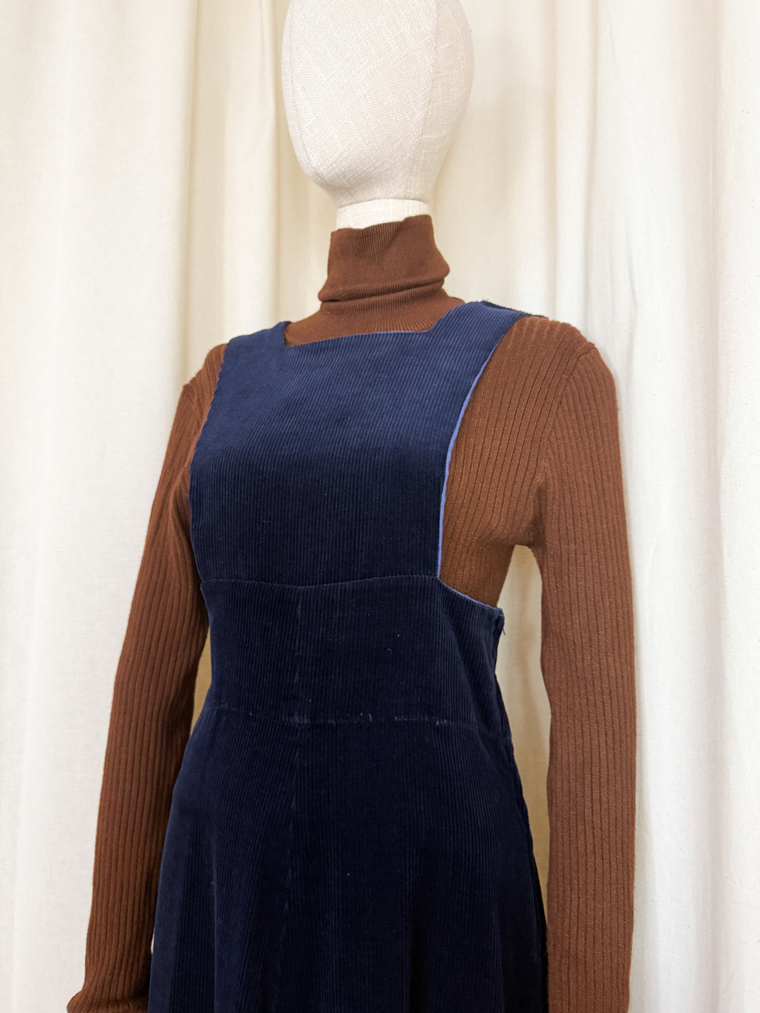 Precious 1970s Blue Cotton Corduroy Pinafore Dress