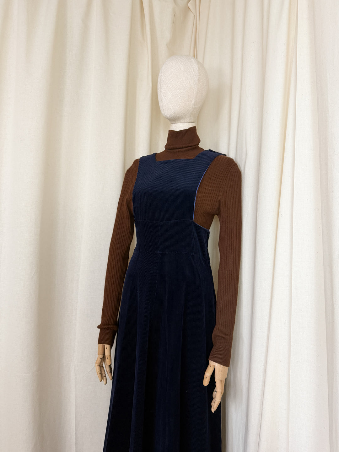 Precious 1970s Blue Cotton Corduroy Pinafore Dress