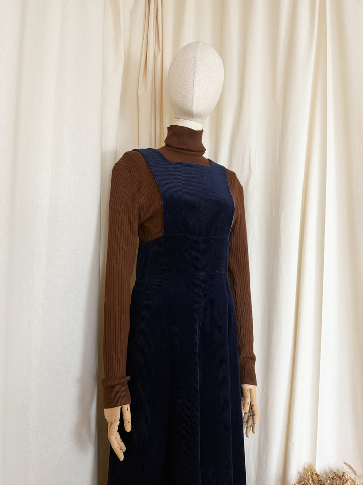 Precious 1970s Blue Cotton Corduroy Pinafore Dress