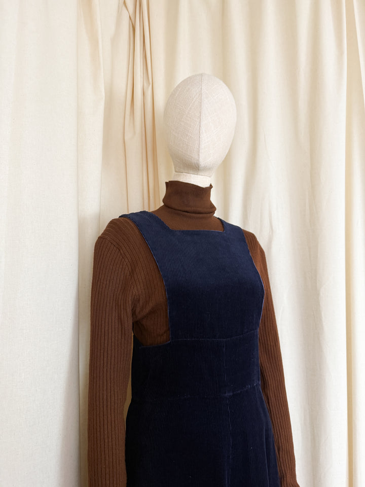 Precious 1970s Blue Cotton Corduroy Pinafore Dress