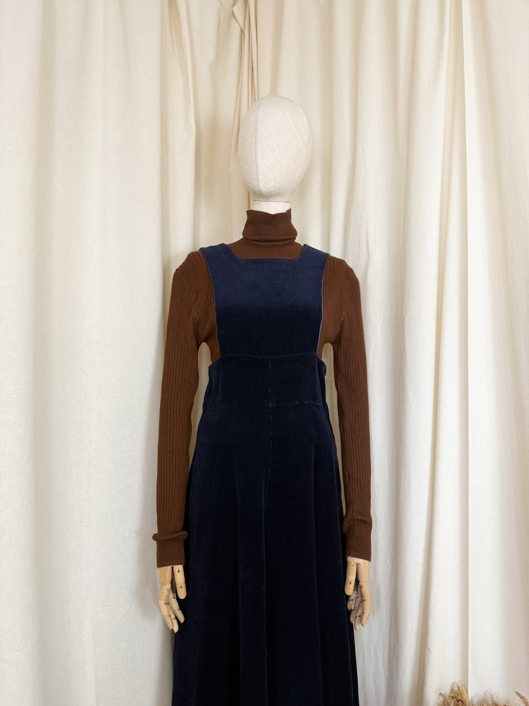 Precious 1970s Blue Cotton Corduroy Pinafore Dress