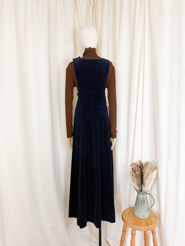 Precious 1970s Blue Cotton Corduroy Pinafore Dress
