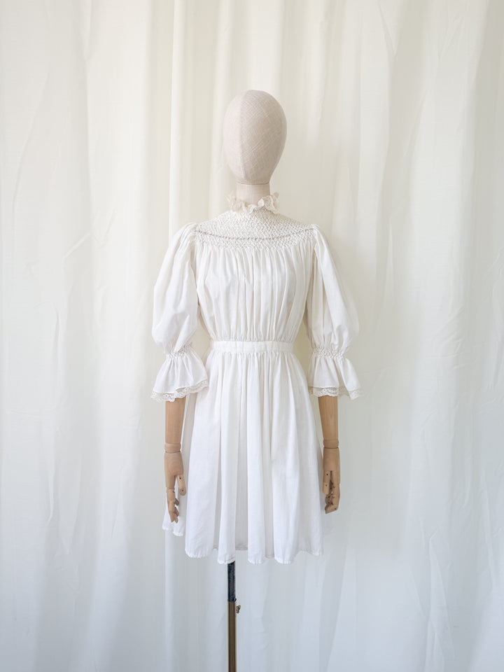 Stunning Precious Antique Cotton Hand Smocked Cotton Mini Dress