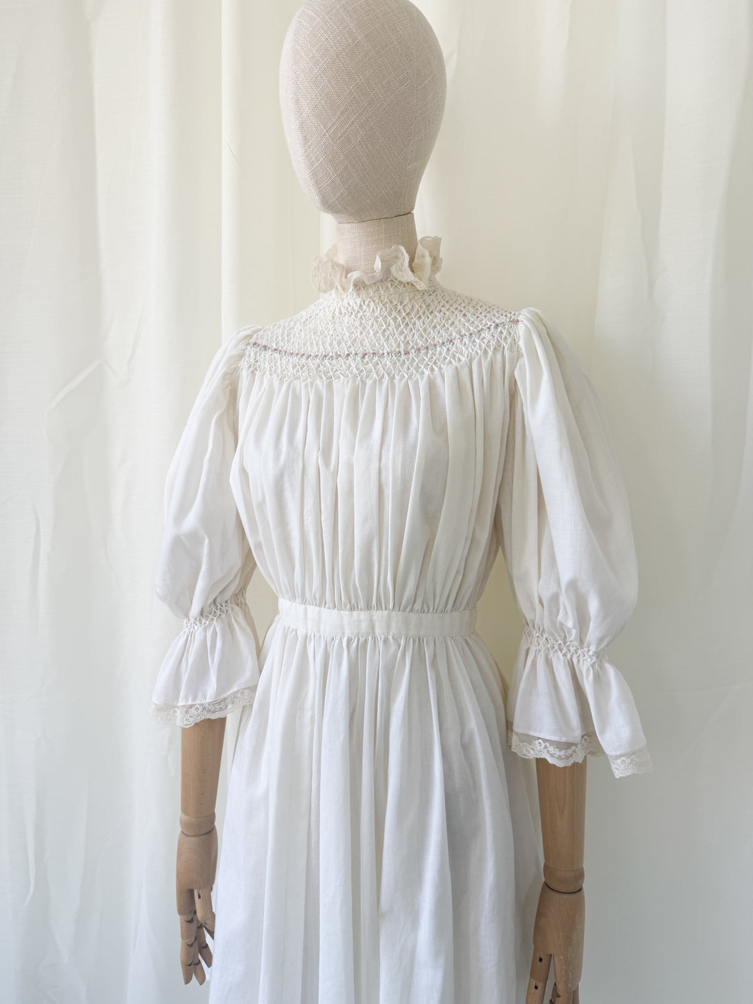 Stunning Precious Antique Cotton Hand Smocked Cotton Mini Dress