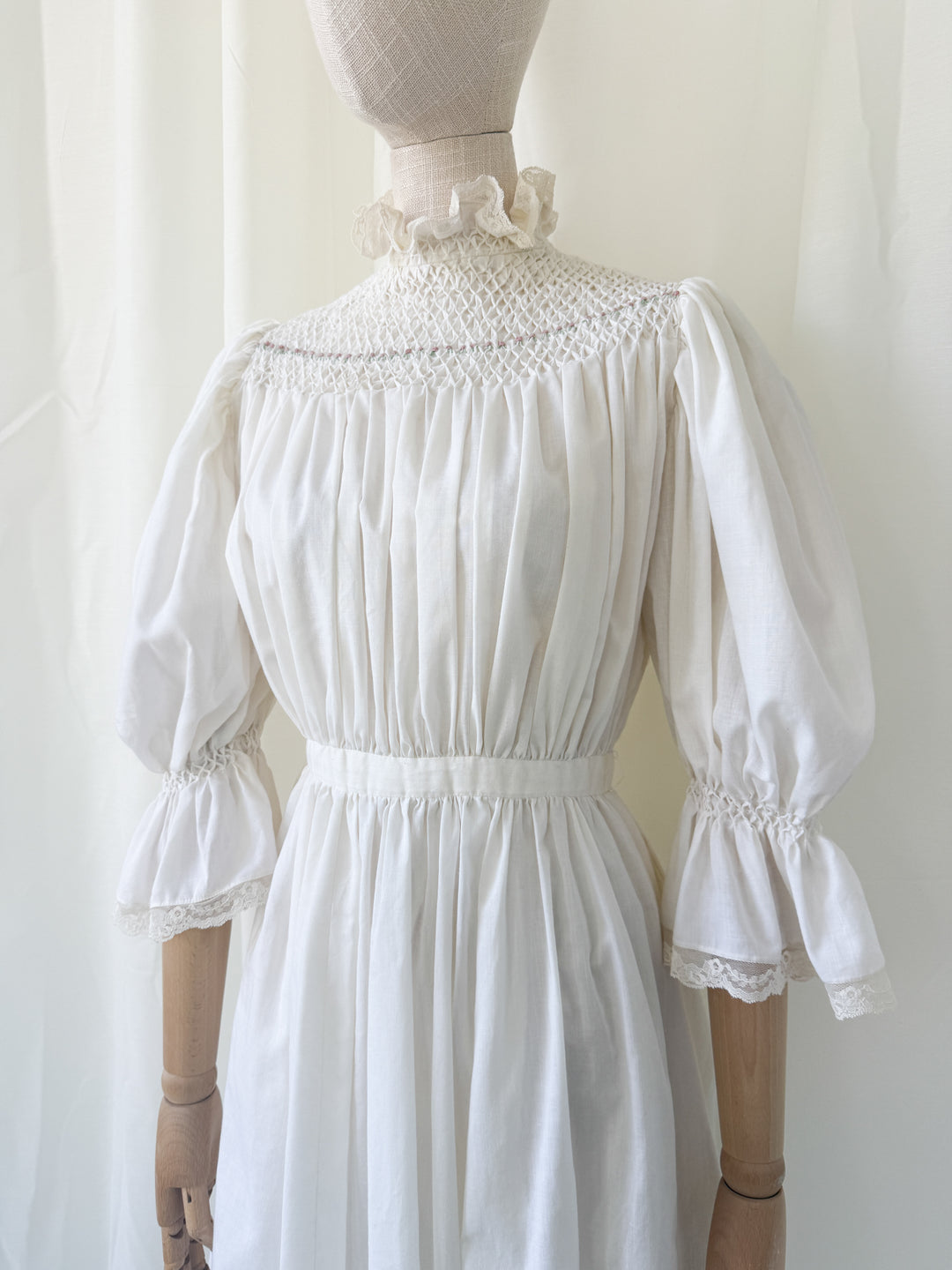 Stunning Precious Antique Cotton Hand Smocked Cotton Mini Dress