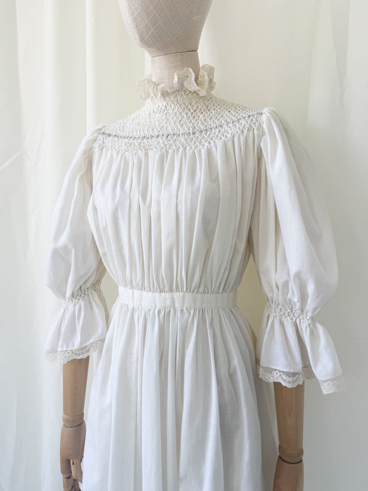 Stunning Precious Antique Cotton Hand Smocked Cotton Mini Dress
