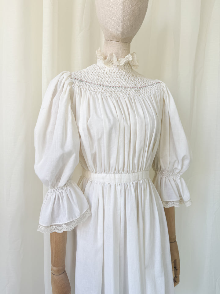 Stunning Precious Antique Cotton Hand Smocked Cotton Mini Dress