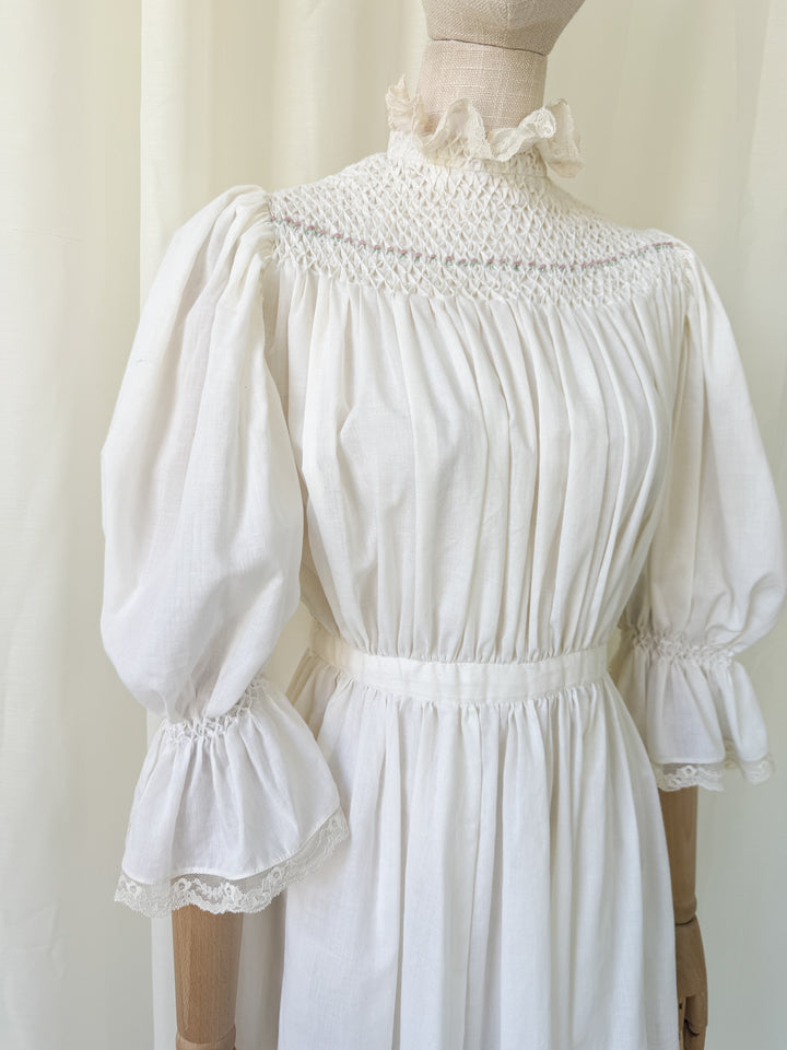 Stunning Precious Antique Cotton Hand Smocked Cotton Mini Dress