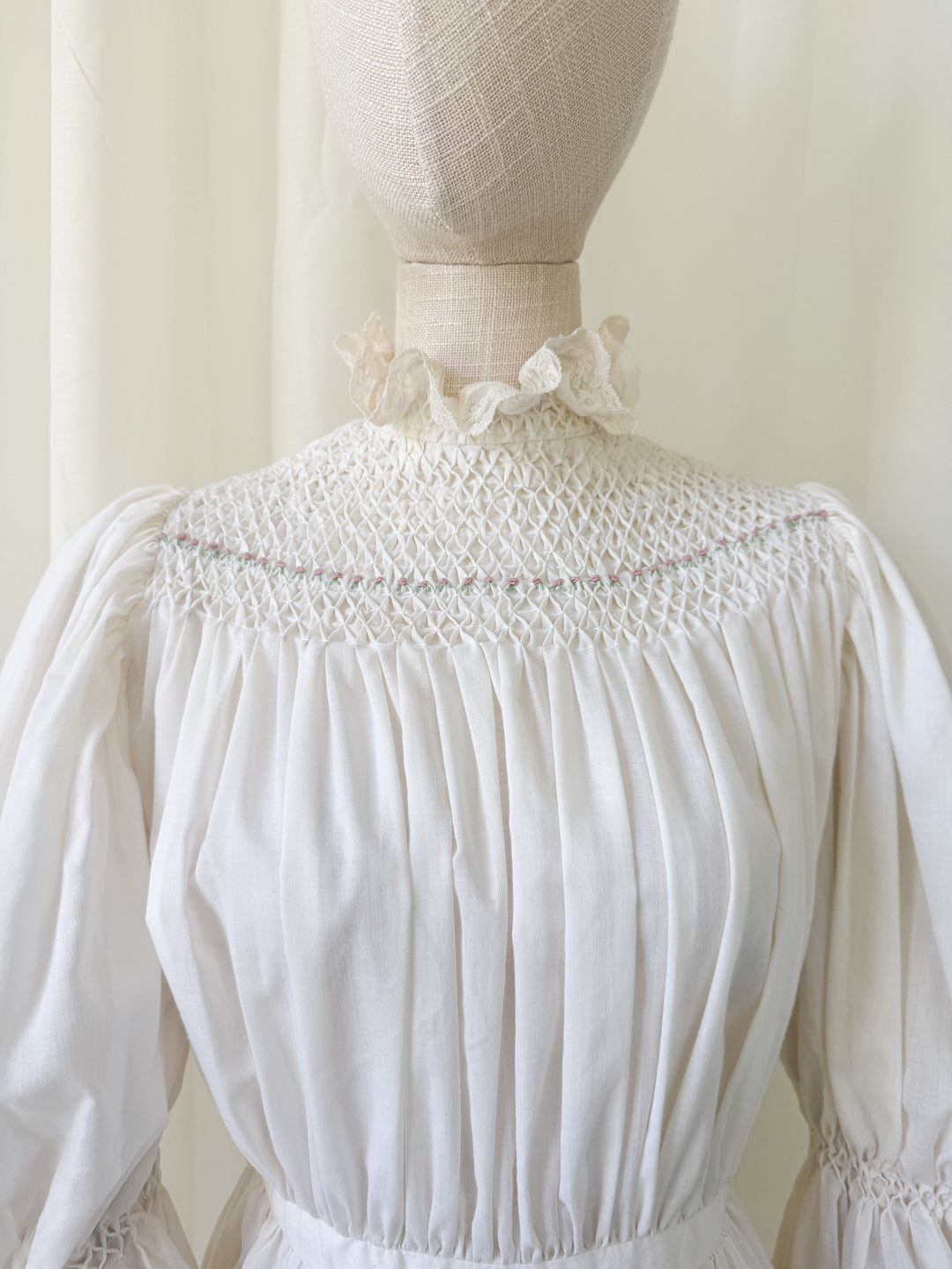 Stunning Precious Antique Cotton Hand Smocked Cotton Mini Dress