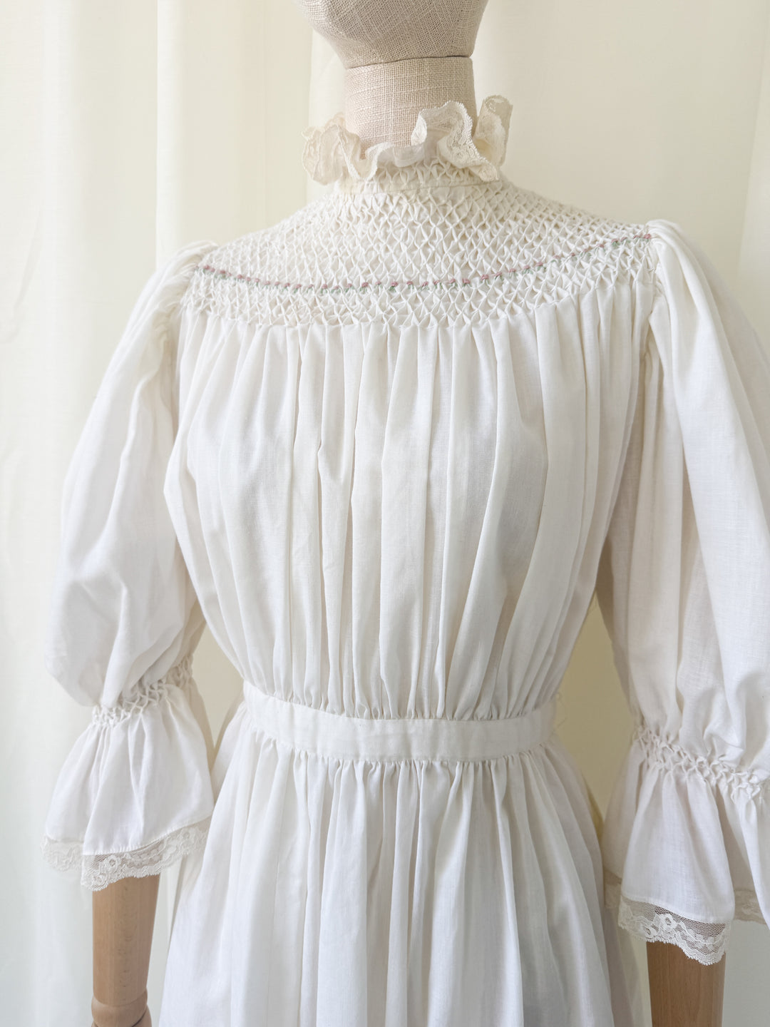 Stunning Precious Antique Cotton Hand Smocked Cotton Mini Dress