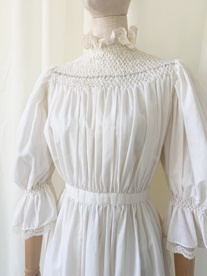 Stunning Precious Antique Cotton Hand Smocked Cotton Mini Dress