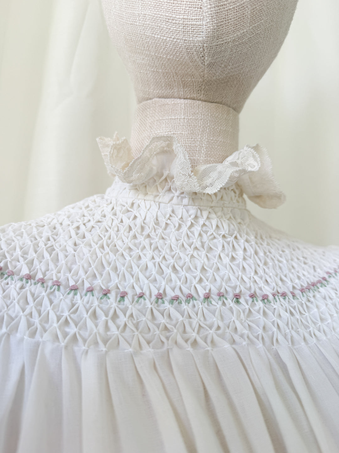 Stunning Precious Antique Cotton Hand Smocked Cotton Mini Dress