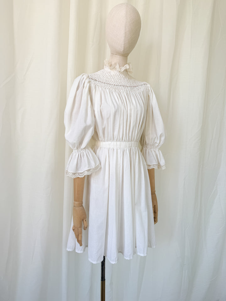 Stunning Precious Antique Cotton Hand Smocked Cotton Mini Dress