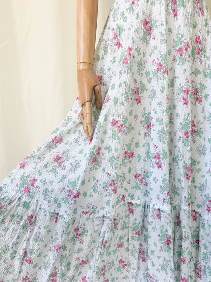 Beautiful Divine 70s Seersucker Cotton Floral Maxi Dress