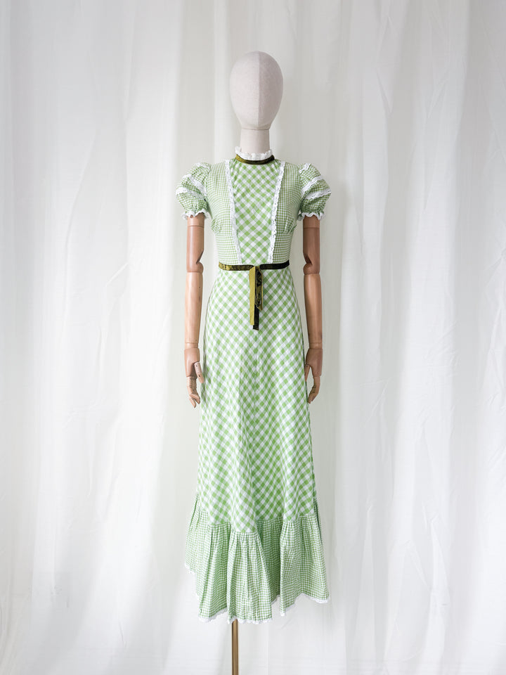 Incredible Stunning Cotton Gingham 70s Maxi Dress