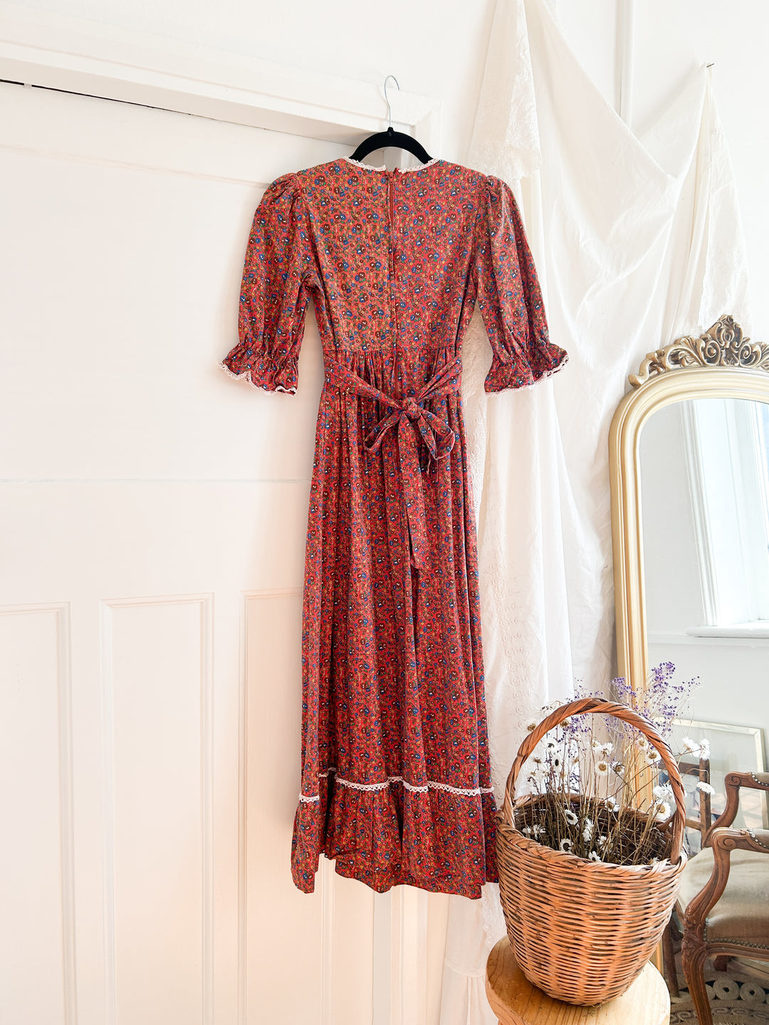 STUNNING RED BOHEMIAN FLORAL COTTON PRAIRIE DRESS BY ENGLISH LADY