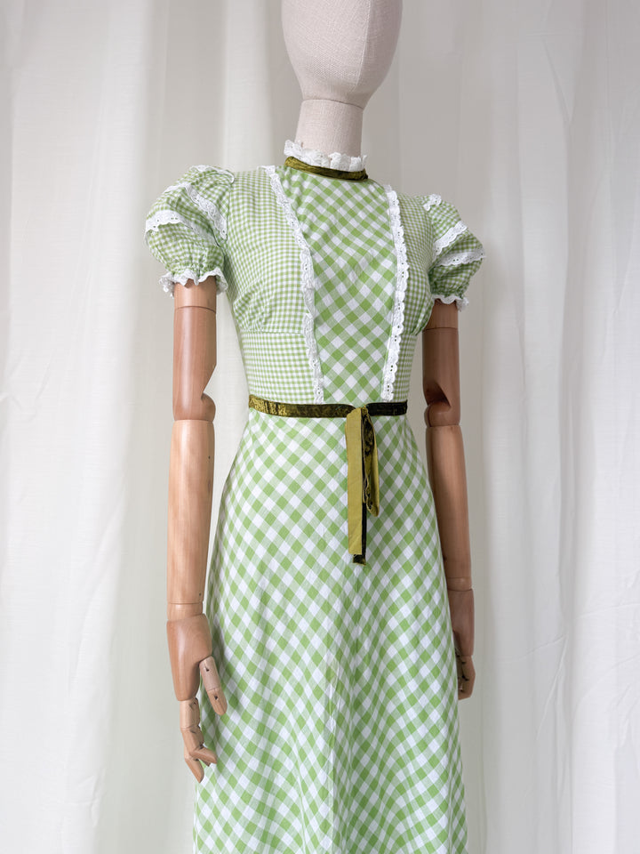 Incredible Stunning Cotton Gingham 70s Maxi Dress