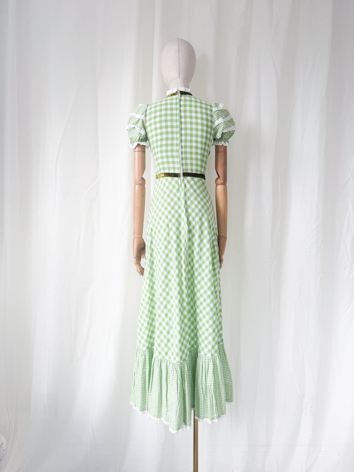 Incredible Stunning Cotton Gingham 70s Maxi Dress