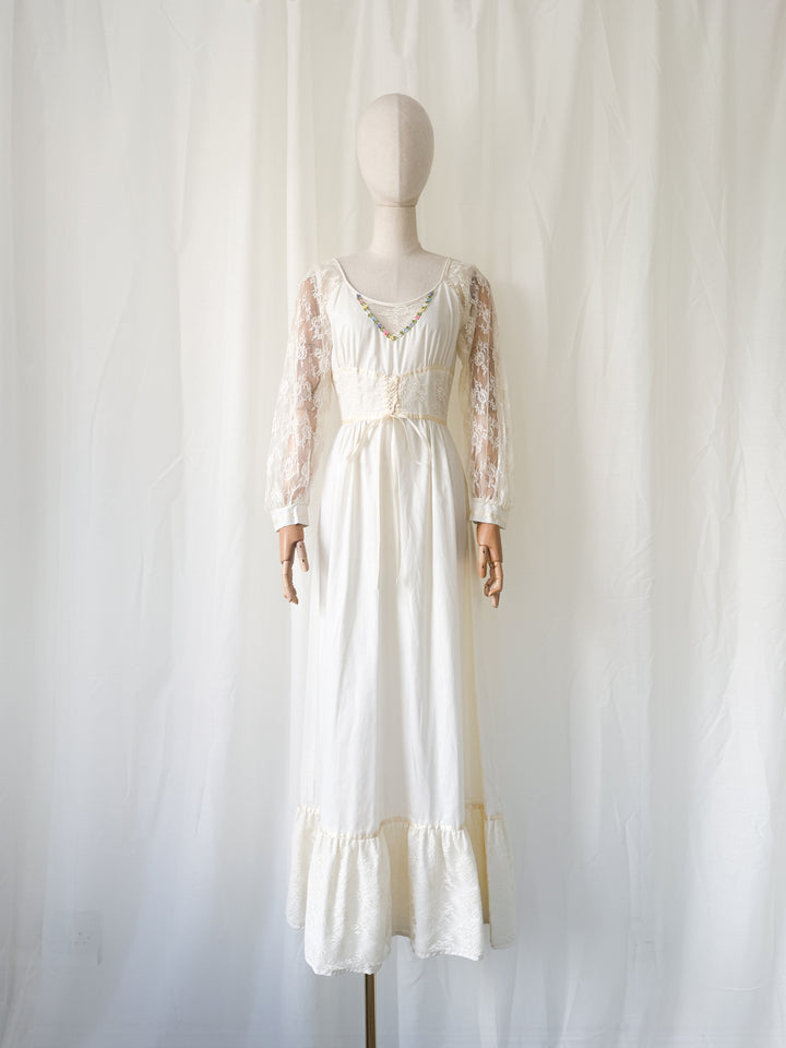 Breathtaking Ethereal 70s Cotton and Lace Ivory Maxi Dress