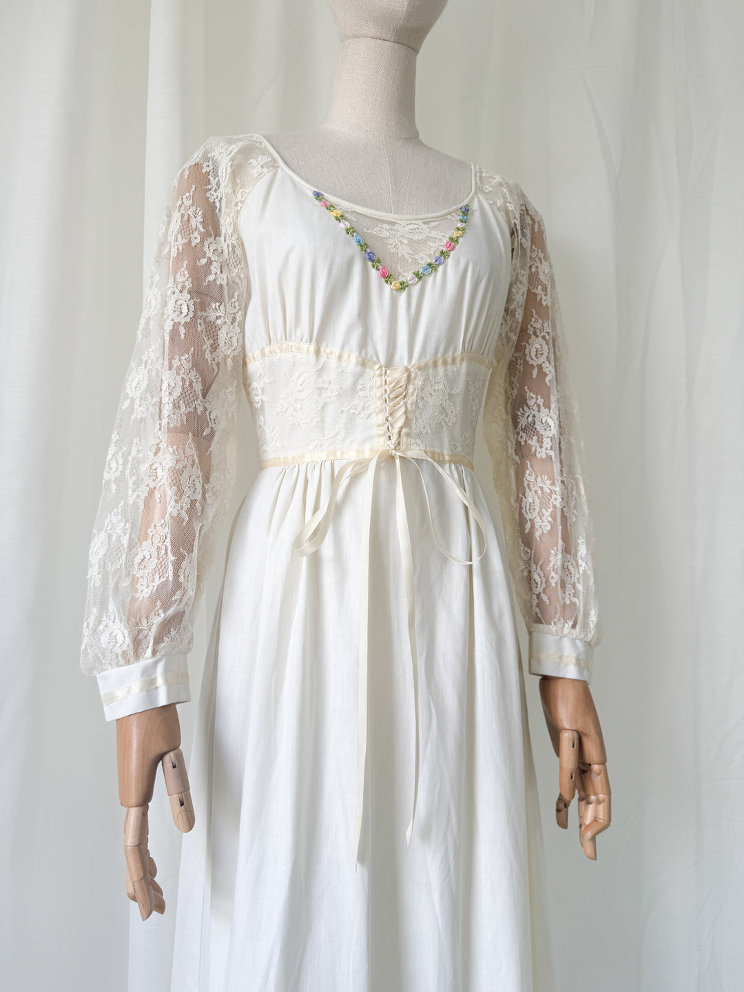 Breathtaking Ethereal 70s Cotton and Lace Ivory Maxi Dress