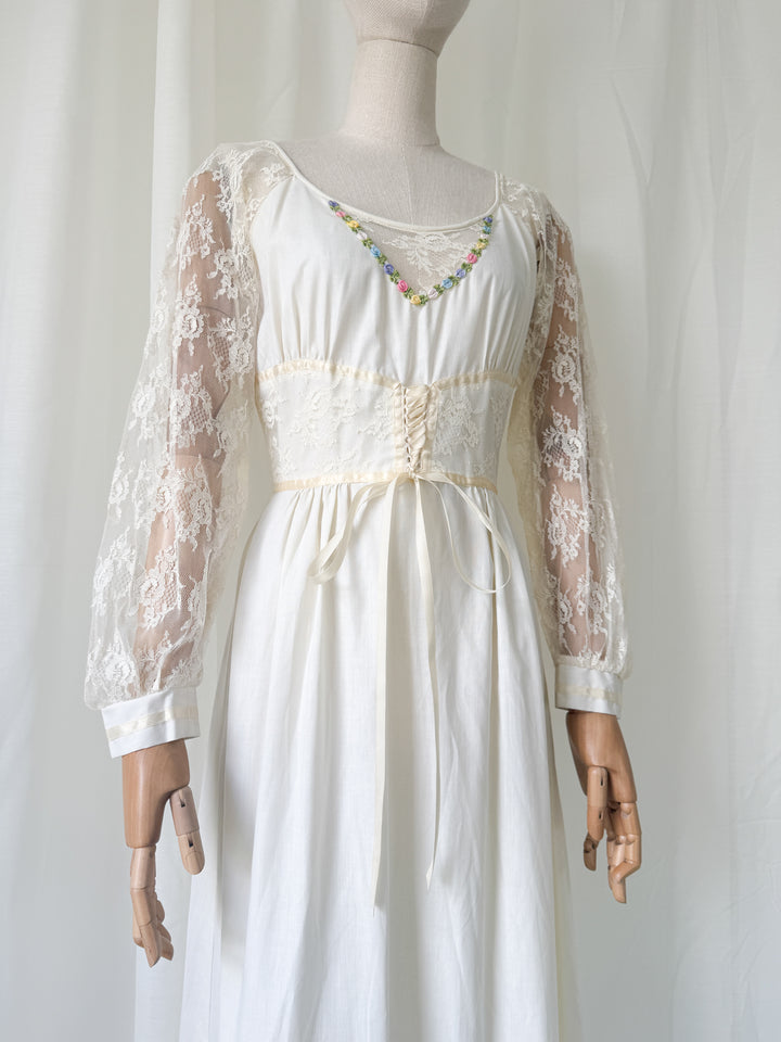 Breathtaking Ethereal 70s Cotton and Lace Ivory Maxi Dress