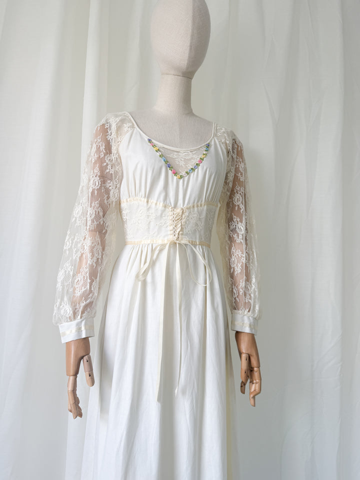 Breathtaking Ethereal 70s Cotton and Lace Ivory Maxi Dress