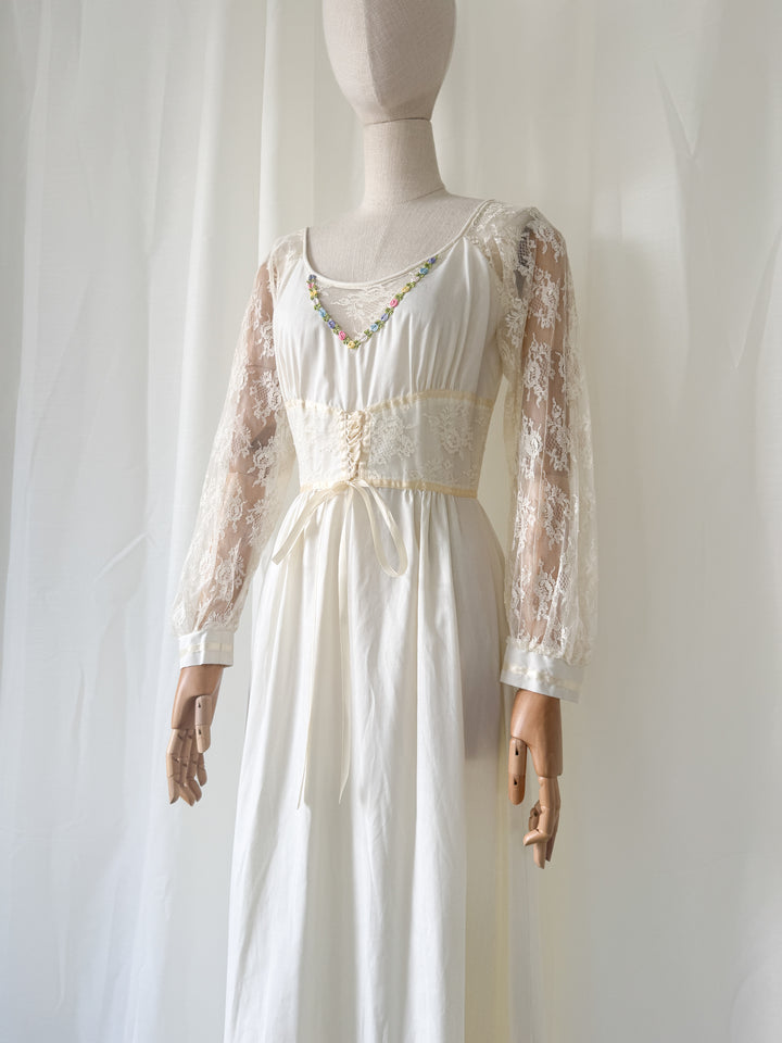 Breathtaking Ethereal 70s Cotton and Lace Ivory Maxi Dress