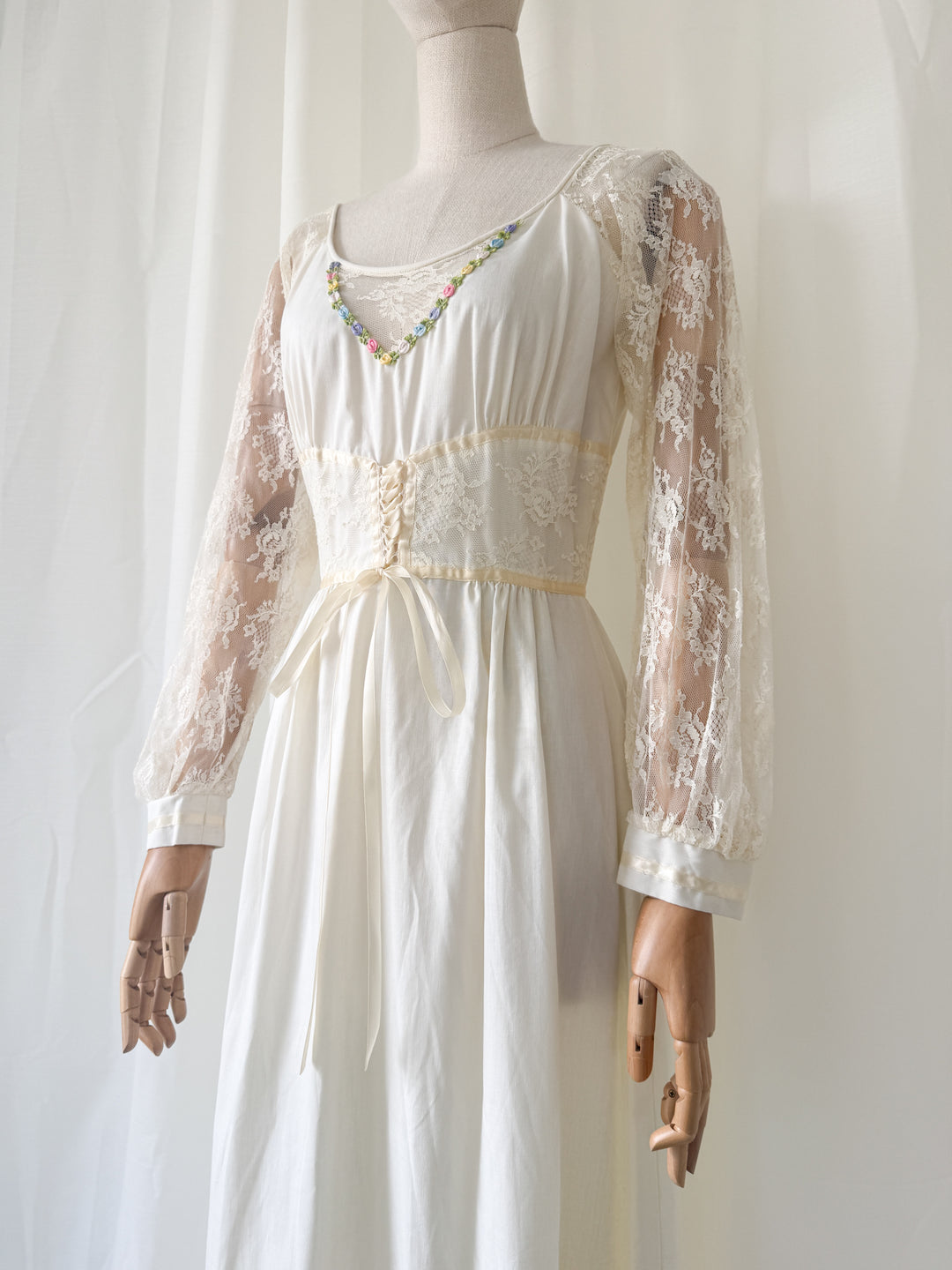 Breathtaking Ethereal 70s Cotton and Lace Ivory Maxi Dress