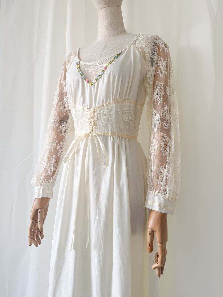 Breathtaking Ethereal 70s Cotton and Lace Ivory Maxi Dress
