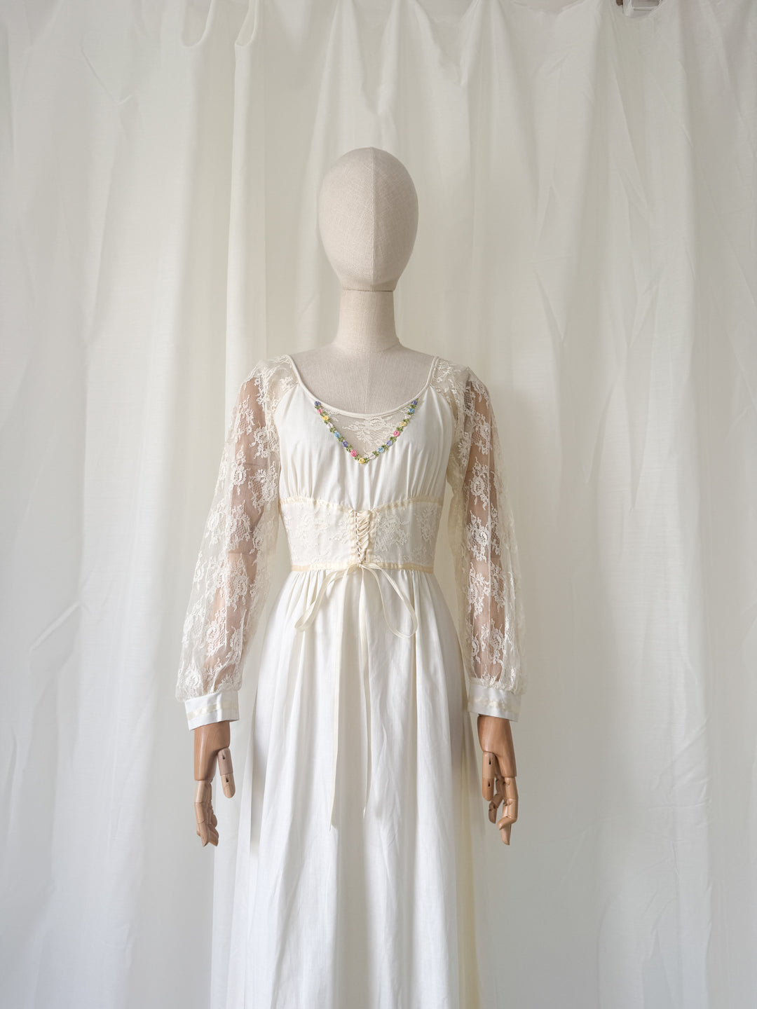 Breathtaking Ethereal 70s Cotton and Lace Ivory Maxi Dress