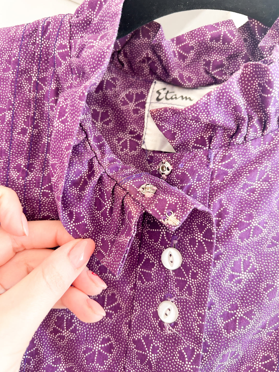 GORGEOUS PURPLE 1970S COTTON PRAIRIE DRESS BY ETAM