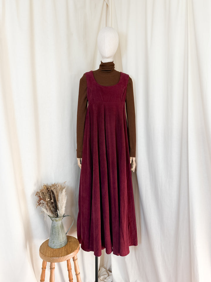 Divine Holy Grail Rare Early 70s Laura Ashley Corduroy Pinafore Maxi Dress