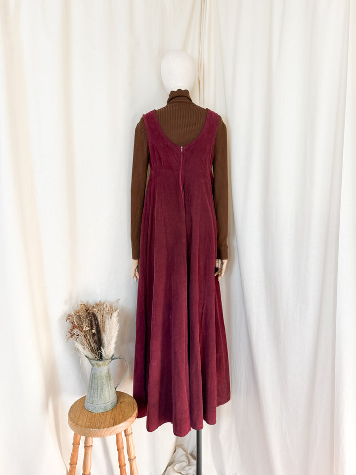Divine Holy Grail Rare Early 70s Laura Ashley Corduroy Pinafore Maxi Dress