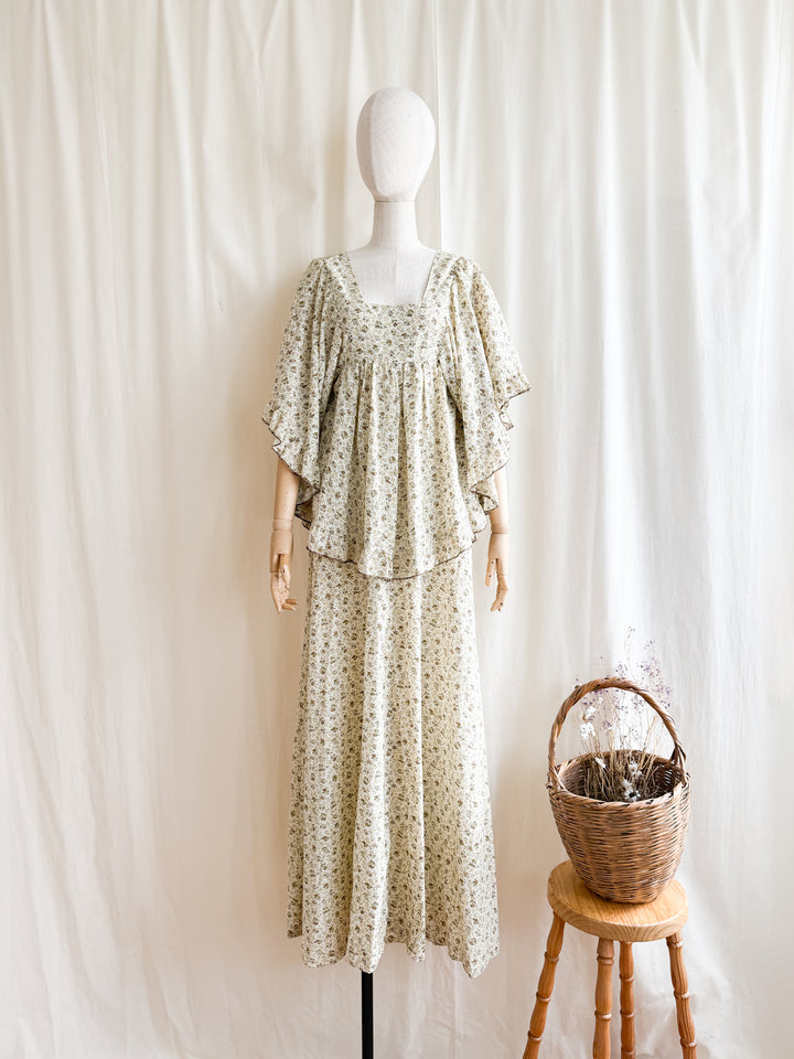 Precious Heavenly Rare 1970s Cotton Maxi Dress by Travers Tempos