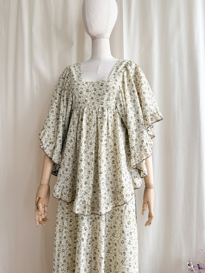 Precious Heavenly Rare 1970s Cotton Maxi Dress by Travers Tempos