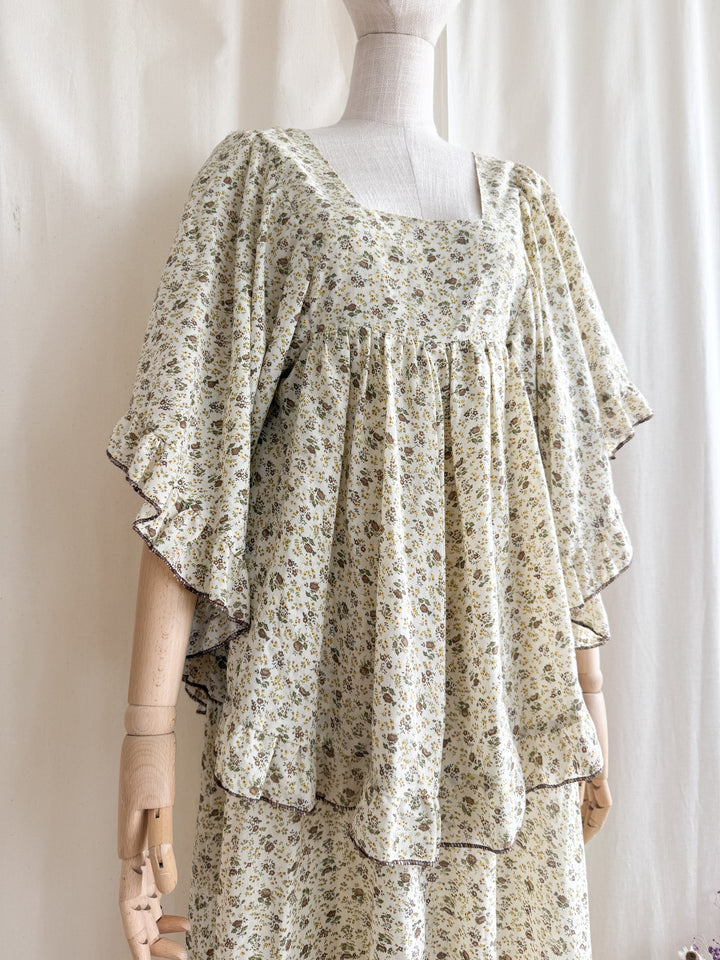 Precious Heavenly Rare 1970s Cotton Maxi Dress by Travers Tempos